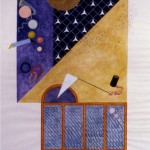 "Under Golden Moon", 1988 watercolor, col. pencil & gold leaf, 13"x10" 13" x 10