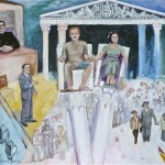 The Trial- 1951 oil on panel, 1983, 42" x 45"